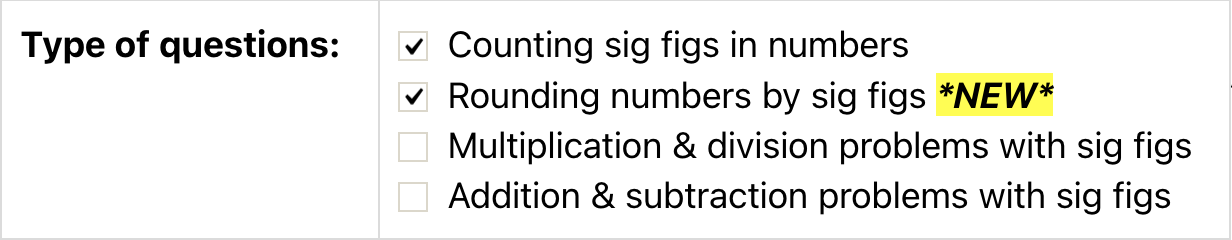 Screenshot showing new rounding question type on Significant Figures Quiz